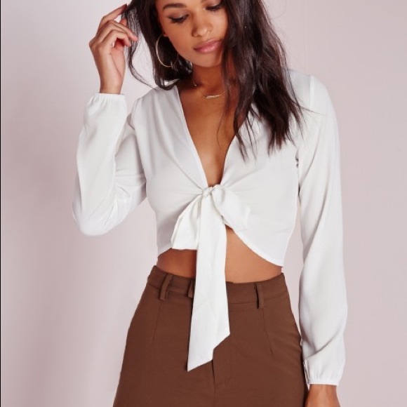 Missguided Tie Front Cropped Blouse - Picture 1 of 3